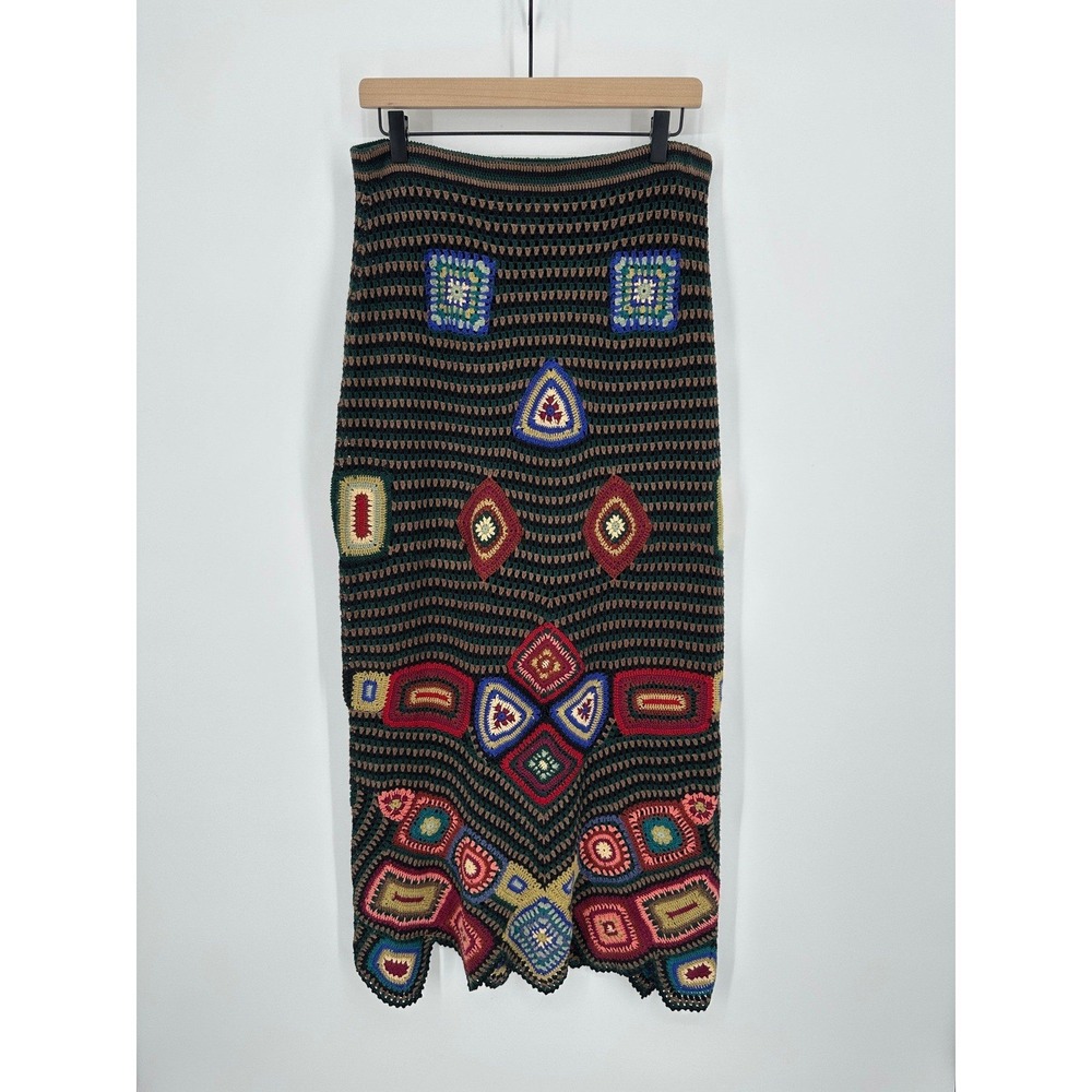 Double D Ranch Skirt Womens Small Multicolor Crochet Knit Boho Western Maxi